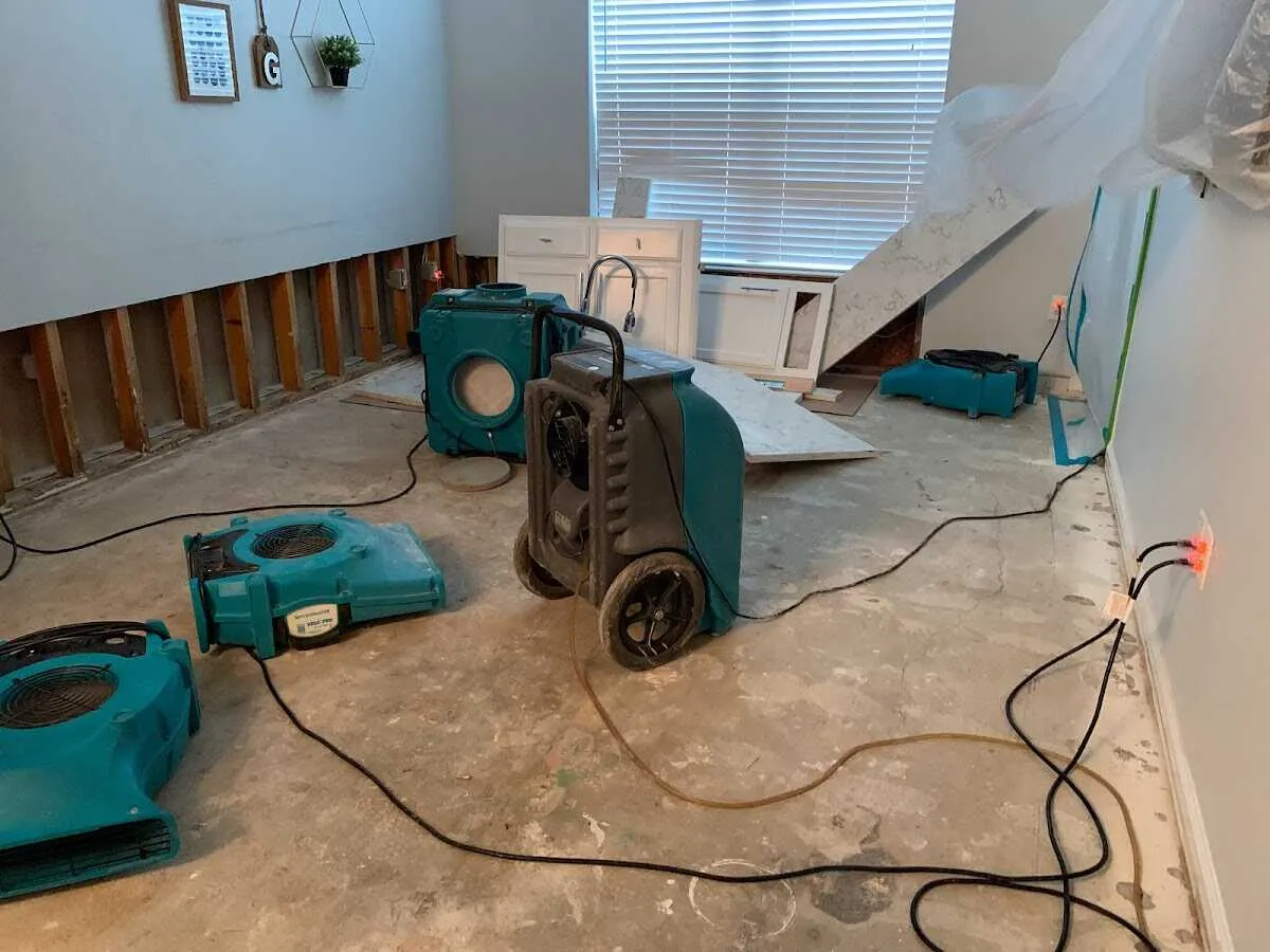 Dehumidifier in flood-cut room for Water Damage Restoration in Sunnyvale